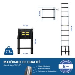 Hoström Echelle telescopique 3,2m TELESCOO11, Garantie 5 ans, Hostrom Kobleo