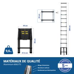 Hoström Echelle telescopique 3,8m TELESCOO13, Garantie 5 ans, Hostrom Kobleo