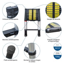 Hoström Telescoo15, échelle télescopique basique 15 marches Kobleo