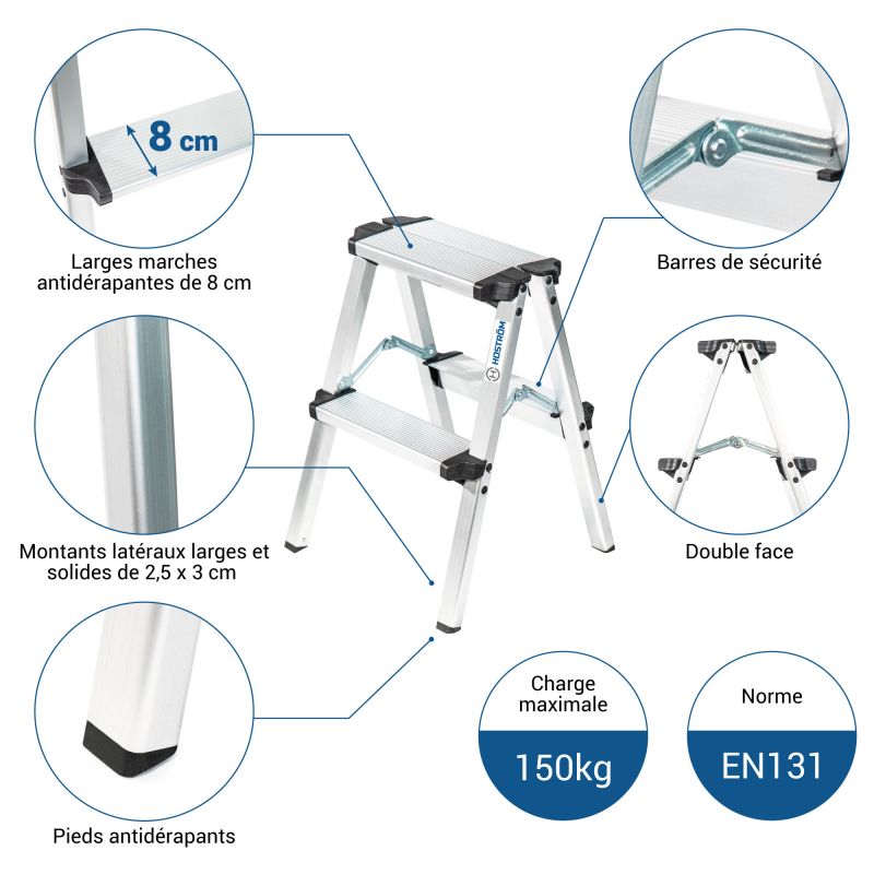 Hoström Homilix2, Escabeau en alu, 2 marches Kobleo