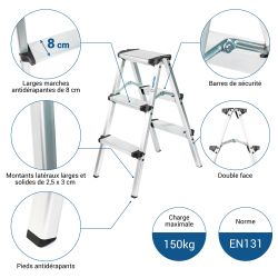 Hoström Escabeau marche pied 3 marches HOMILIX3, H max travail 2,34m, Hostrom Kobleo