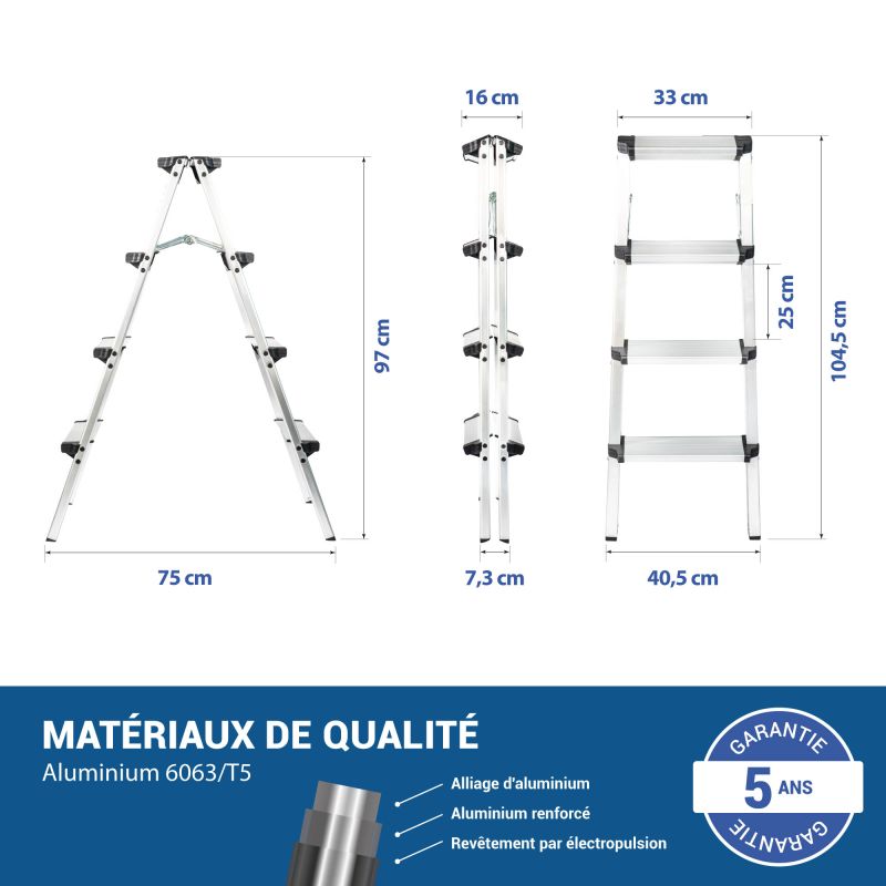 Hoström Escabeau marche pied 4 marches HOMILIX4, H max travail 2,59m, Hostrom Kobleo Hoström Escabeau marche pied 4 marches HOMILIX4, H max travail 2,59m, Hostrom Kobleo