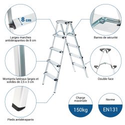 Hoström Escabeau marche pied 5 marches HOMILIX5, H max travail 2,85m, Hostrom Kobleo
