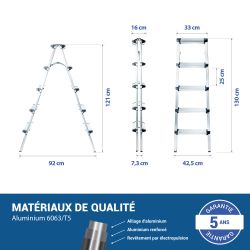 Hoström Escabeau marche pied 5 marches HOMILIX5, H max travail 2,85m, Hostrom Kobleo