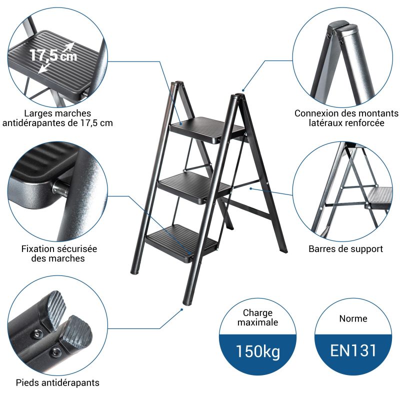 Hoström Escabeau 3 marches FOLDPACT3, Garantie 5 ans, Hostrom Kobleo Hoström Escabeau 3 marches FOLDPACT3, Garantie 5 ans, Hostrom Kobleo