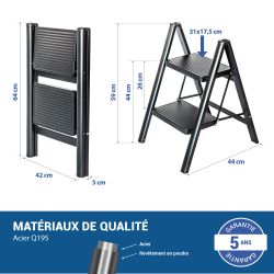 Hoström Escabeau 2 marches FOLDPACT2, Garantie 5 ans, Hostrom Kobleo