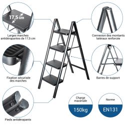 Hoström Escabeau 4 marches FOLDPACT4, Garantie 5 ans, Hostrom Kobleo