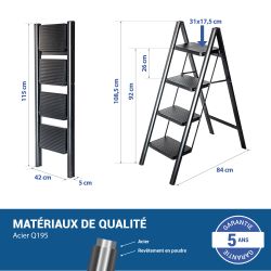Hoström Escabeau 4 marches FOLDPACT4, Garantie 5 ans, Hostrom Kobleo