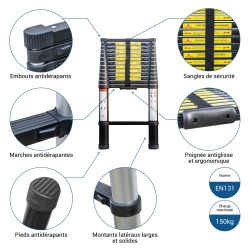 Hoström Telescoo14, échelle télescopique basique 14 marches Kobleo