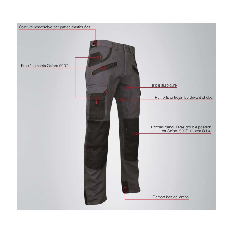 Pantalon de travail LMA ARGILE taille 54 Gris/Noir multipoches Kobleo Pantalon de travail LMA ARGILE taille 54 Gris/Noir multipoches Kobleo