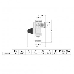 Thermador Groupe de sécurité vertical Thermador GSI15 chromé siège inox 1/2" Kobleo
