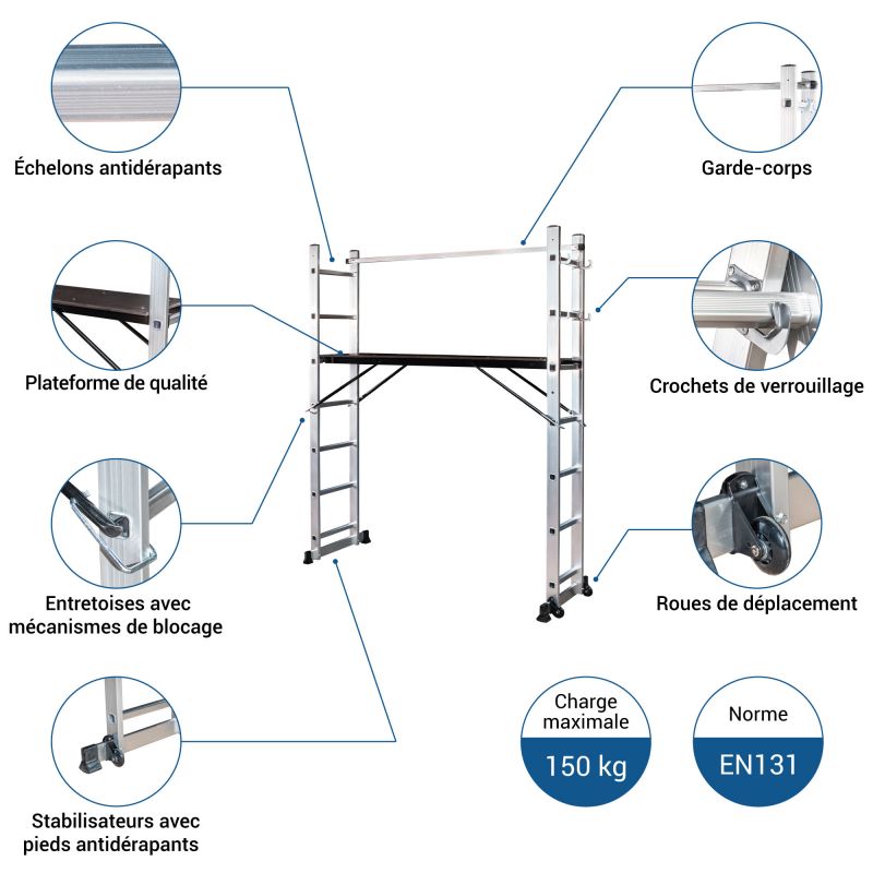 Hoström Echafaudage roulant SCAFFOLDAX2X7, H max Travail 4,74m, Hostrom Kobleo Hoström Echafaudage roulant SCAFFOLDAX2X7, H max Travail 4,74m, Hostrom Kobleo
