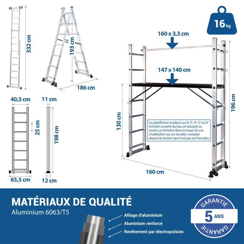 Hoström Echafaudage roulant SCAFFOLDAX2X7, H max Travail 4,74m, Hostrom Kobleo Hoström Echafaudage roulant SCAFFOLDAX2X7, H max Travail 4,74m, Hostrom Kobleo