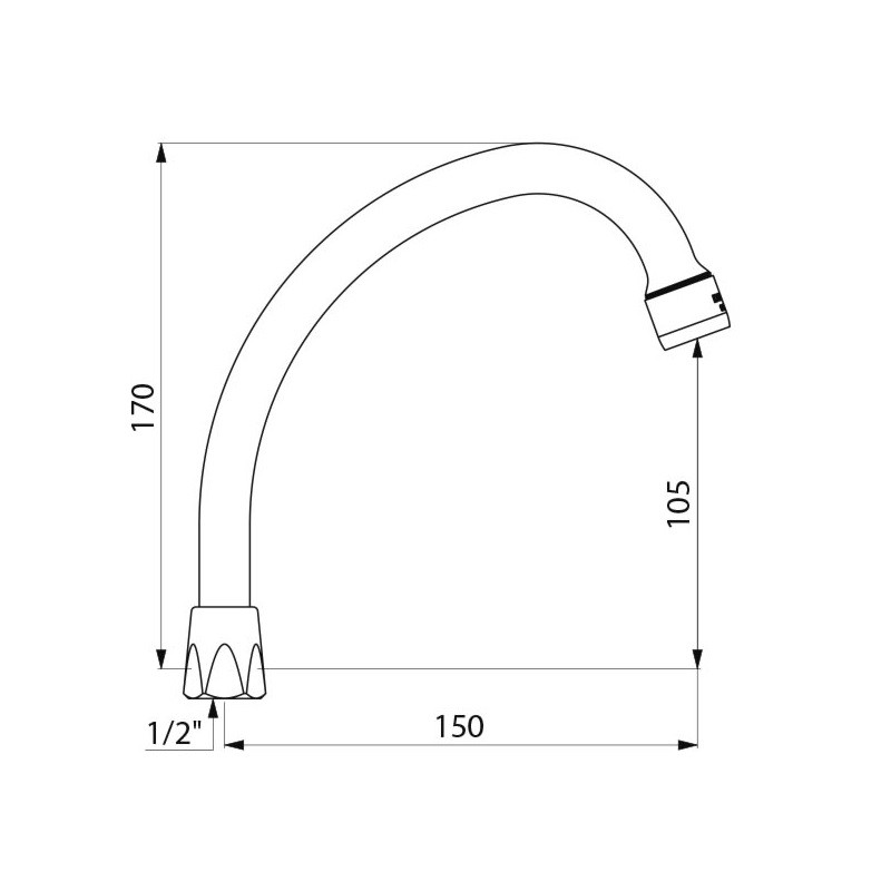 Delabie Bec universel col de cygne Delabie F1/2" orientable 150mm chromé Kobleo Delabie Bec universel col de cygne Delabie F1/2" orientable 150mm chromé Kobleo