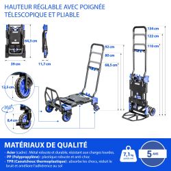 Hoström 2-en-1, Chariot à roulettes et diable pliant, Hostrom Kobleo