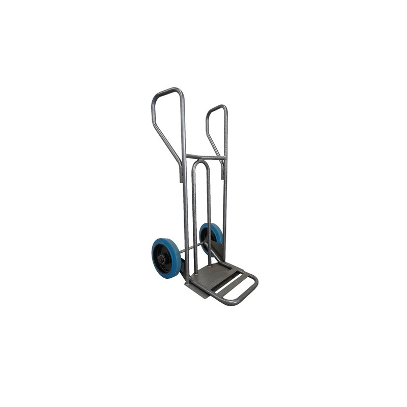 Stockman Diable DVPF2-RSB-BR 250kg roues caoutchouc bleu bavette rabattable Kobleo Stockman Diable DVPF2-RSB-BR 250kg roues caoutchouc bleu bavette rabattable Kobleo