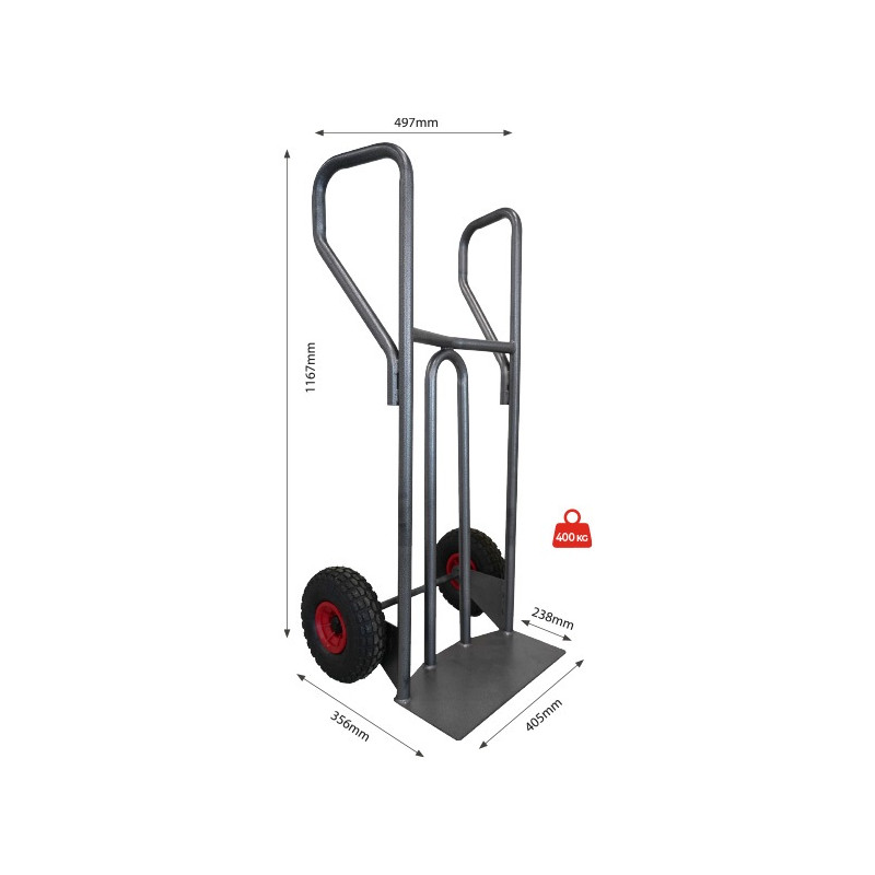 Stockman Diable acier DVPF400-RG incurvé poignée fermée 400kg roues gonflables Kobleo Stockman Diable acier DVPF400-RG incurvé poignée fermée 400kg roues gonflables Kobleo