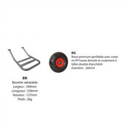 Stockman Diable acier DVPF400-RG-BR 400kg roues gonflables bavette rabattable Kobleo