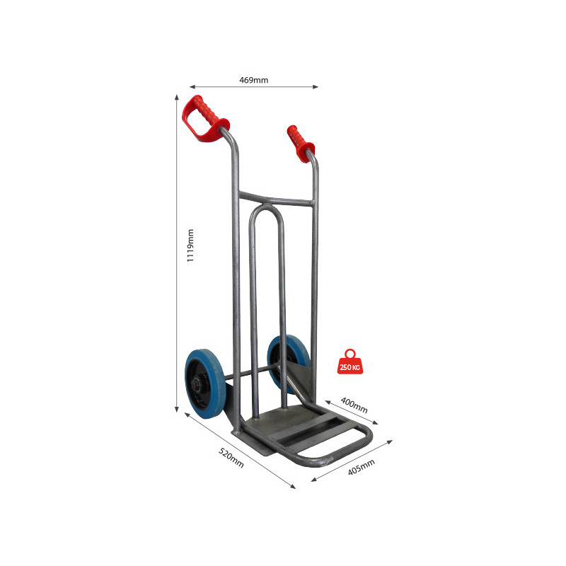 Stockman Diable DVPO-RSB-BR 250kg roues caoutchouc bleu bavette rabattable Kobleo Stockman Diable DVPO-RSB-BR 250kg roues caoutchouc bleu bavette rabattable Kobleo