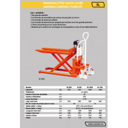 Stockman Transpalette haute levée manuel grande stabilité 1000Kg 1115x526 mm SL Kobleo