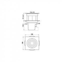 Delabie Siphon de sol Delabie 150x150mm pour sol carrelé ou béton brut Kobleo