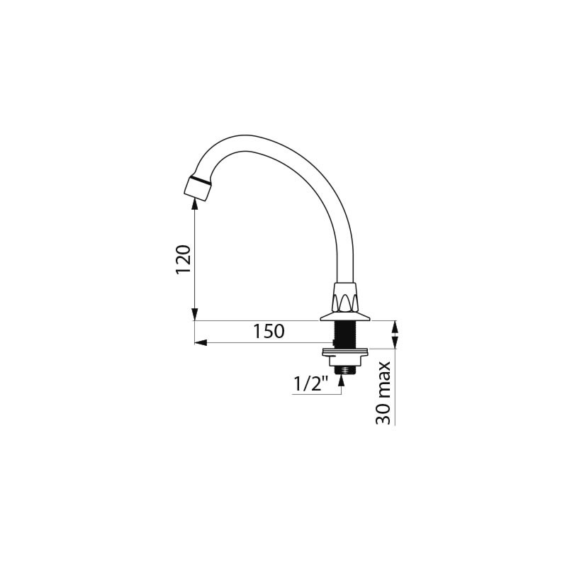 Delabie Bec col de cygne orientable Delabie L150xH120mm M1/2" laiton chromé Kobleo Delabie Bec col de cygne orientable Delabie L150xH120mm M1/2" laiton chromé Kobleo