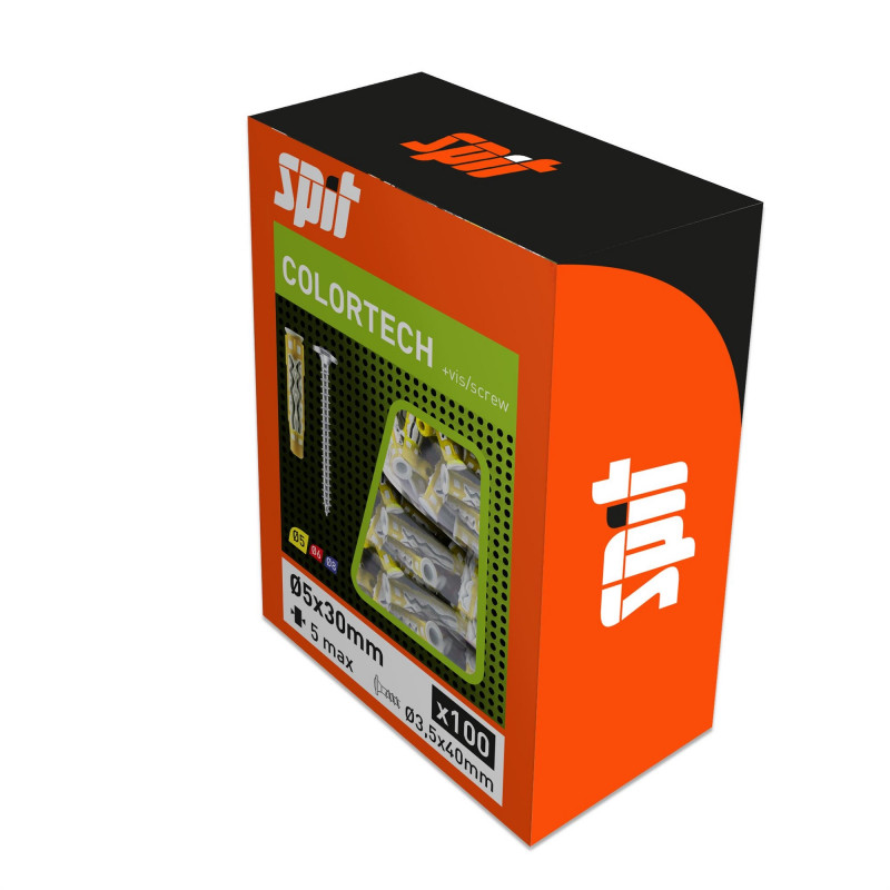 Boîte de 100 Chevilles Spit bi-matière universelles 5x30 COLORTECH Kobleo Boîte de 100 Chevilles Spit bi-matière universelles 5x30 COLORTECH Kobleo