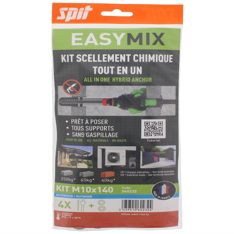 Cheville Spit EASYMIX M10x140/30 extérieures Blister de 4 pièces D16mm Kobleo Cheville Spit EASYMIX M10x140/30 extérieures Blister de 4 pièces D16mm Kobleo