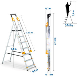 Hoström Escabeau 7 marches DURAMP alu pliable sécurisé plateforme 140cm Hostrom Kobleo