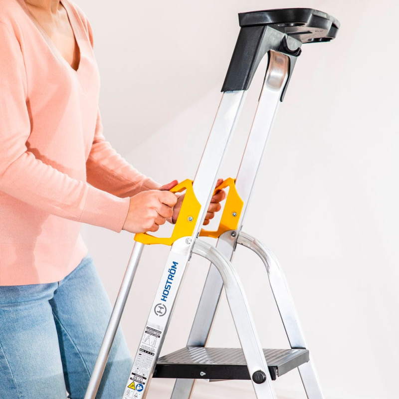 Escabeau 8 marches DURAMP alu pliable sécurisé plateforme 162cm Hostrom