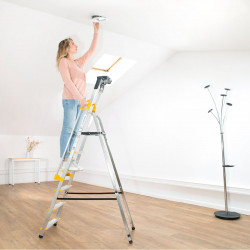 Hoström Escabeau 6 marches DURAMP alu pliable sécurisé plateforme 119cm Hostrom Kobleo