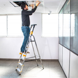 Hoström Escabeau 6 marches DURAMP alu pliable sécurisé plateforme 119cm Hostrom Kobleo