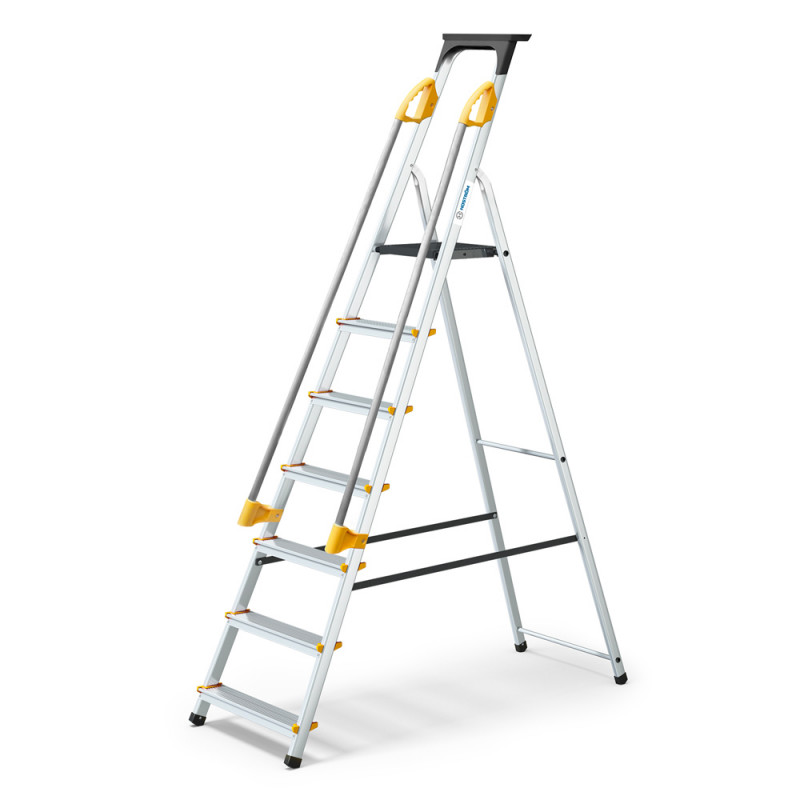 Escabeau 7 marches DURAMP alu pliable sécurisé plateforme 140cm Hostrom