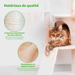 Paitsy Arbre a chat beige H 106cm, Perchoir Niche Hamac Griffoir, PAITSY Kobleo