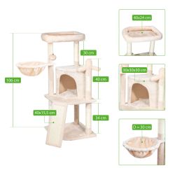 Paitsy Arbre a chat beige H 106cm, Perchoir Niche Hamac Griffoir, PAITSY Kobleo