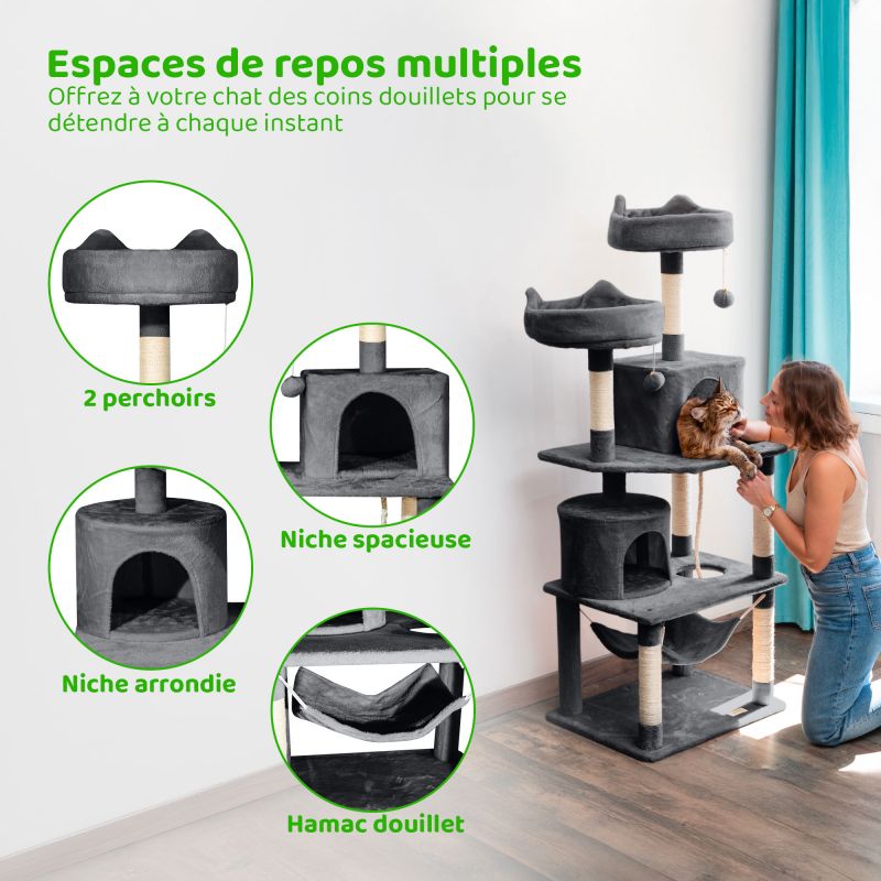 Paitsy Arbre a chat gris foncé H 158cm, PAITSY Kobleo Paitsy Arbre a chat gris foncé H 158cm, PAITSY Kobleo