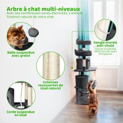 Paitsy Arbre a chat gris foncé H 158cm, PAITSY Kobleo