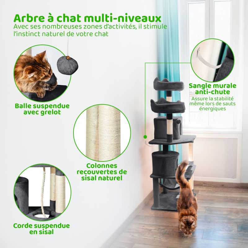 Paitsy Arbre a chat gris foncé H 158cm, PAITSY Kobleo Paitsy Arbre a chat gris foncé H 158cm, PAITSY Kobleo