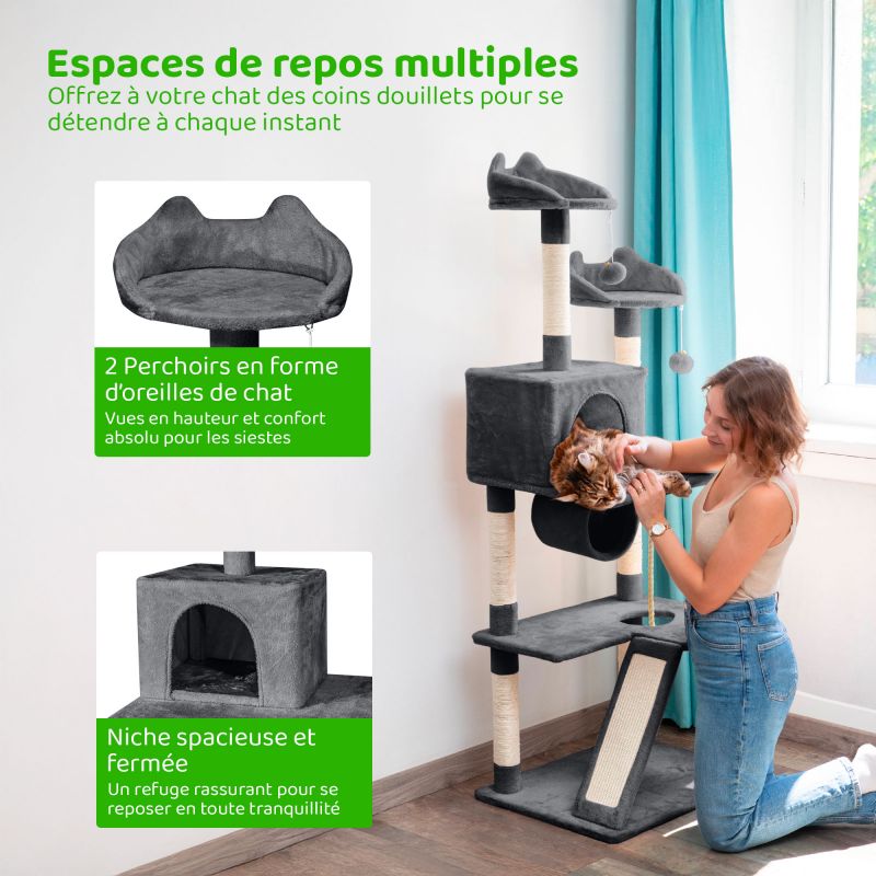 Paitsy Arbre a chat gris foncé H 150cm, PAITSY Kobleo Paitsy Arbre a chat gris foncé H 150cm, PAITSY Kobleo