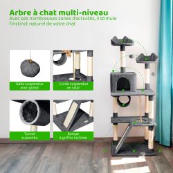 Paitsy Arbre a chat gris foncé H 150cm, PAITSY Kobleo