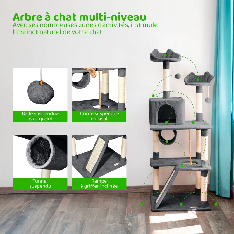 Paitsy Arbre a chat gris foncé H 150cm, PAITSY Kobleo Paitsy Arbre a chat gris foncé H 150cm, PAITSY Kobleo