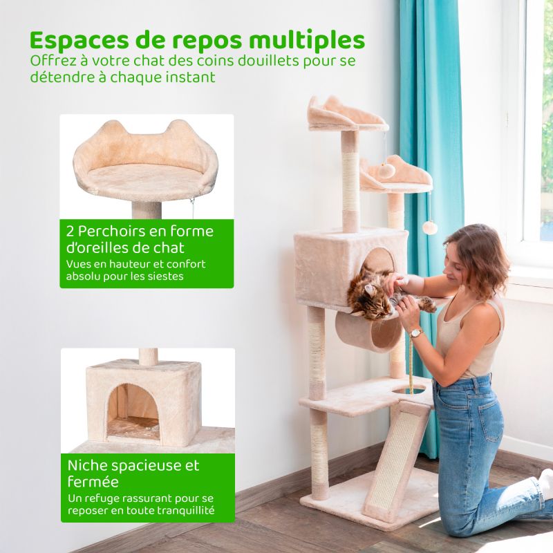 Paitsy Arbre a chat beige H 150cm, PAITSY Kobleo Paitsy Arbre a chat beige H 150cm, PAITSY Kobleo