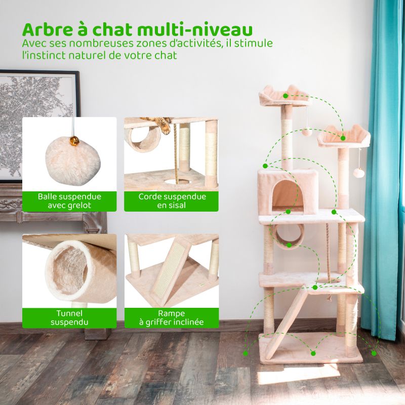 Paitsy Arbre a chat beige H 150cm, PAITSY Kobleo Paitsy Arbre a chat beige H 150cm, PAITSY Kobleo