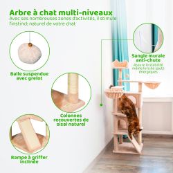 Paitsy Arbre a chat beige H 165cm, PAITSY Kobleo