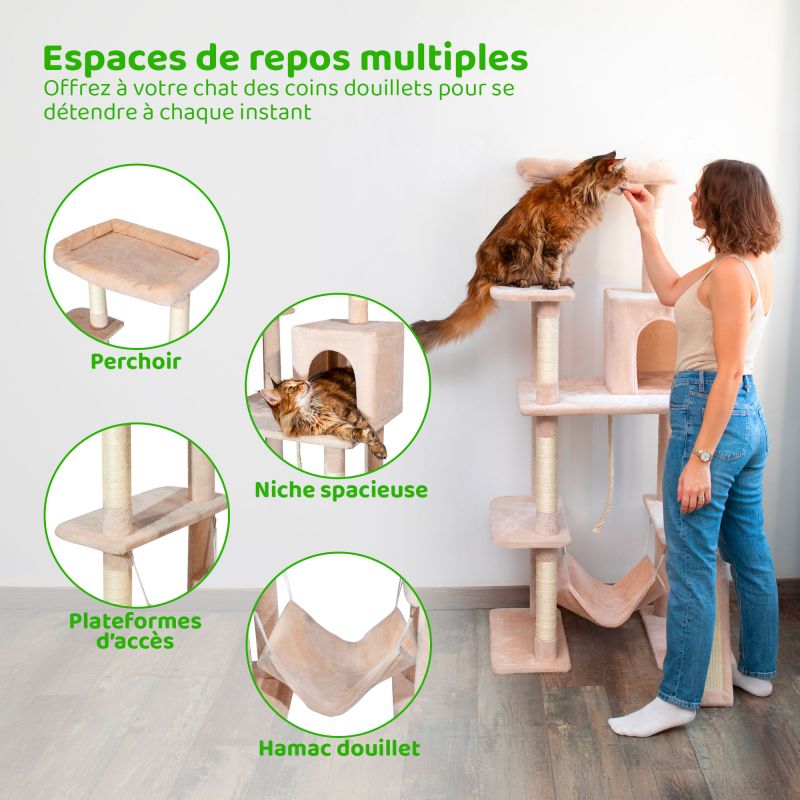 Paitsy Arbre a chat XL beige H 160cm, PAITSY Kobleo Paitsy Arbre a chat XL beige H 160cm, PAITSY Kobleo