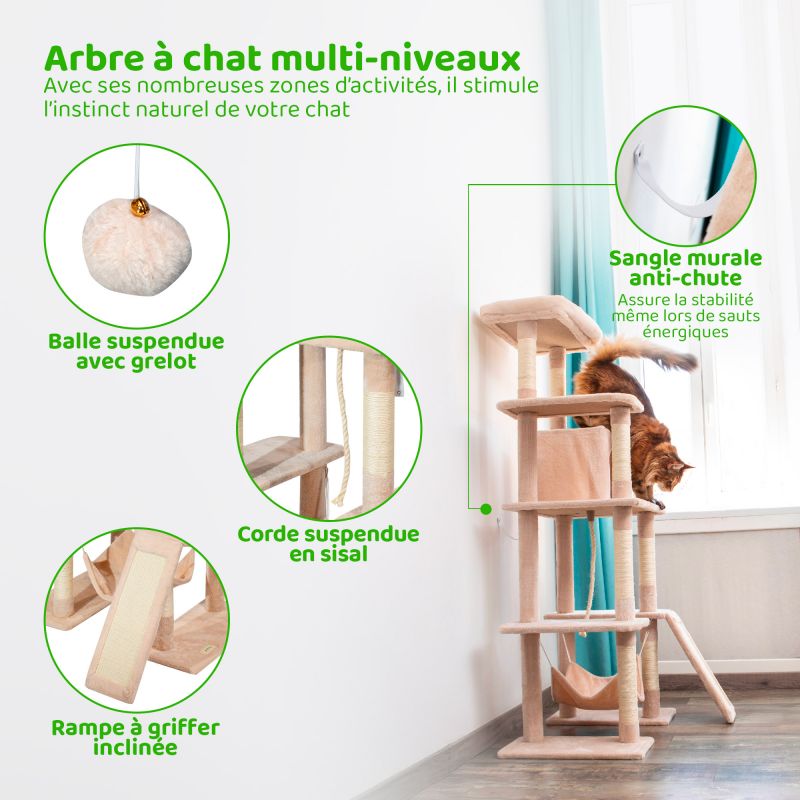 Paitsy Arbre a chat XL beige H 160cm, PAITSY Kobleo Paitsy Arbre a chat XL beige H 160cm, PAITSY Kobleo