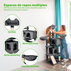 Paitsy Arbre a chat gris foncé H 165cm, PAITSY Kobleo