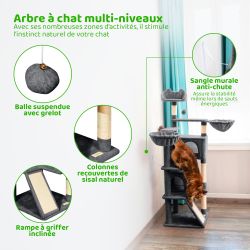 Paitsy Arbre a chat gris foncé H 165cm, PAITSY Kobleo