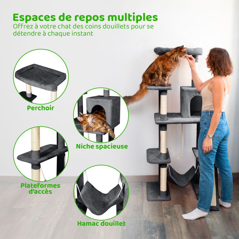 Paitsy Arbre a chat XL gris foncé H 160cm, PAITSY Kobleo Paitsy Arbre a chat XL gris foncé H 160cm, PAITSY Kobleo