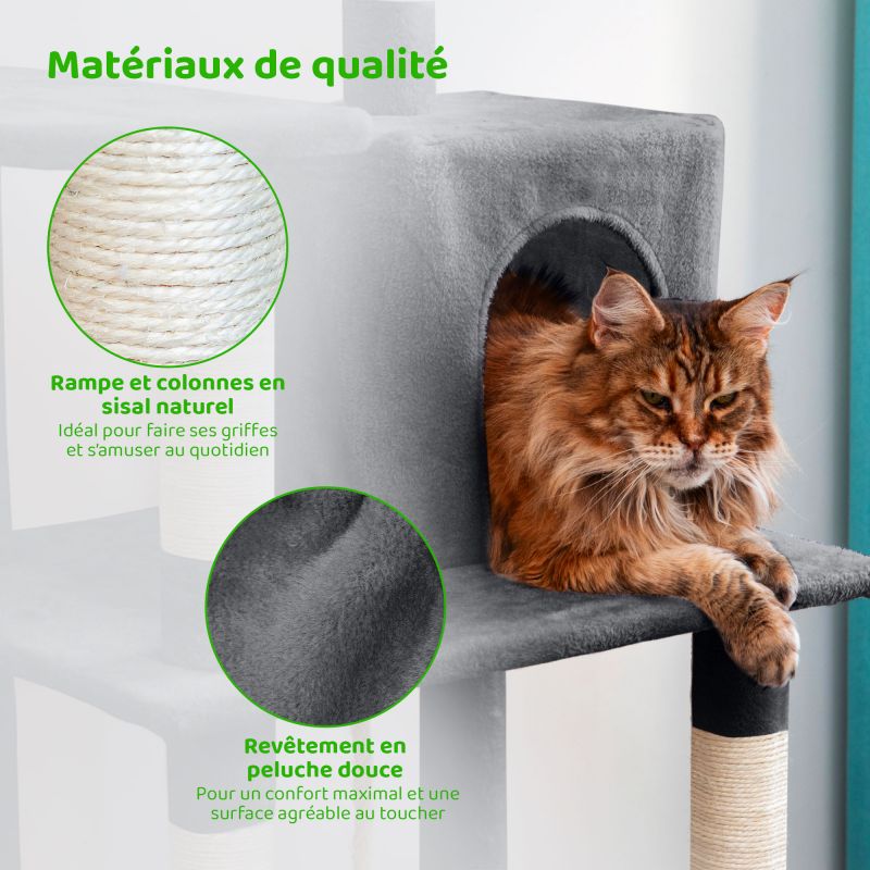 Paitsy Arbre a chat XL gris foncé H 160cm, PAITSY Kobleo Paitsy Arbre a chat XL gris foncé H 160cm, PAITSY Kobleo